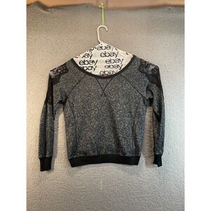 Mix & Co Sweater Women's M Black  Lace  Peep Shoulder Long Sleeve Scoopneck